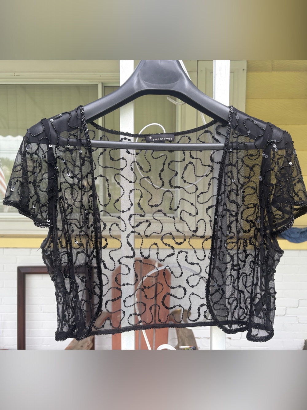 Black Beaded Sheer Crop Top